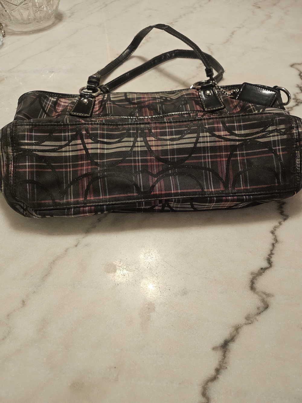 Coach Plaid Signature Tote Bag in Black/Pink - Picture 12 of 13